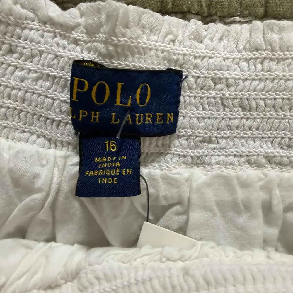 POLO RALPH LAUREN Girls‎ 16 White Gauze Full Pull-on Skirt, Blue Embroidery NWT